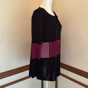 Misook Black & Purple Long Sleeve Colorblock Tunic Top